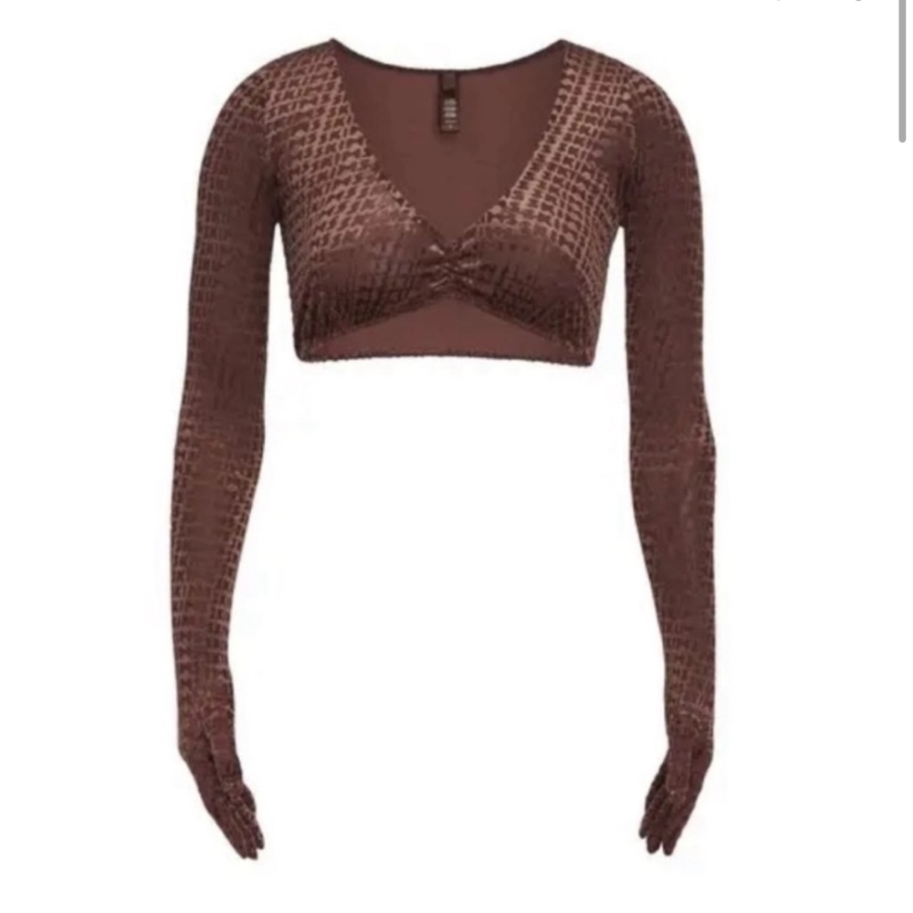 SKIMS Velvet Logo Glove Crop Top in Chestnut NEW